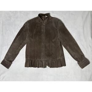 VTG Western Newport News Suede Mandarin Collar Ruffle Hem Jacket - Size 14